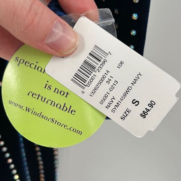 Windsor Alexa Velvet Heat Stone Wrap Mini Navy Blue Dress NWT Size Small - Picture 5 of 14